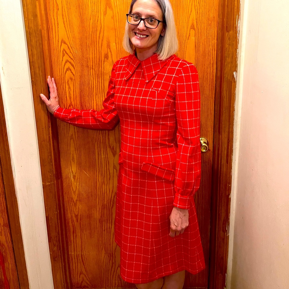 Cutest 1960’s Red mod dress also known as window pane